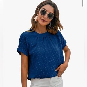 SHEIN Royal Blue Tonal Dot Print Blouse Large